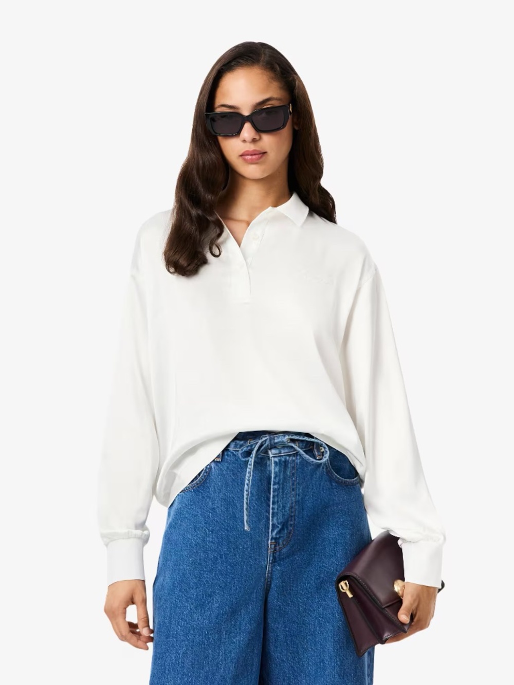 Lacoste Women's Long Sleeve Oversized Satin Polo